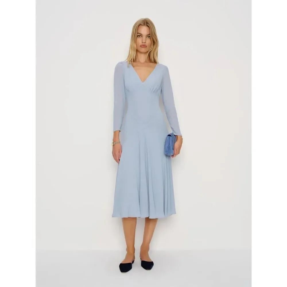 Reformation Powder Blue V-Neck Midi Dress DM4